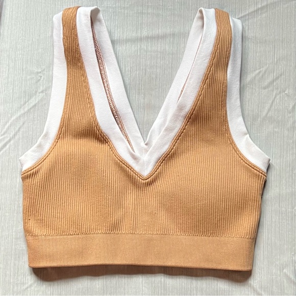 aerie Other - Aerie Ribbed Tan and White V-Neck Sports Bra